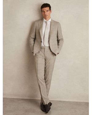 Reiss Alfie - Oatmeal Brown Slim-fit Wool Check Suit Trousers, 32w X 31l (uk 32 R) - Natural