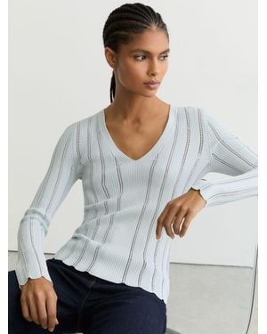 Reiss Open-Stitch V-Neck Jumper - White