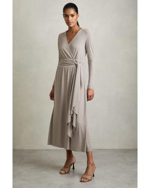 Reiss Jersey Wrap-Tie Midi Dress - Natural