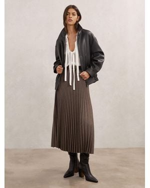 Reiss Pleated Midi Skirt - Natural