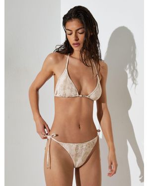 Reiss Snake-Print Side-Tie Bikini Bottoms - Brown