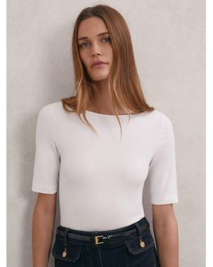 Reiss Stretch-Cotton Boat-Neck Top - White