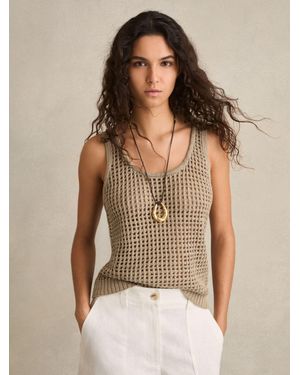Reiss Linen Open-Knit Vest - Brown