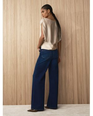 Reiss Jas - Dark Blue Cotton-modal Wide-leg Jeans, 24w X 31r (uk 24 R)