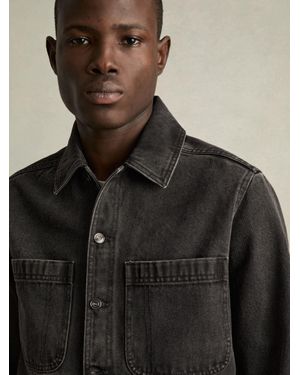 Reiss Tore - Washed Black Cotton-denim Button-through Overshirt, Xs