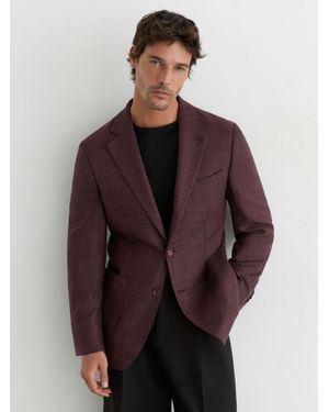 Reiss Wool Hopsack Single-Breasted Blazer Tailored-Fit - Brown