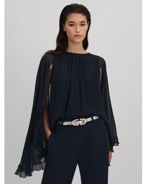 Reiss Francesca - Navy Pleated Cape Style Top, Us 4 - Blue