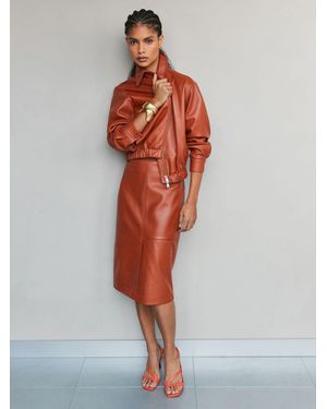 Reiss Miley - Rust Orange Leather Midi Pencil Skirt, Us 6 - Red