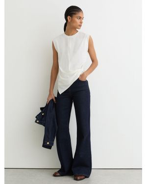 Reiss Tia - White Cotton Drape Cap-sleeve T-shirt, M (us 8-10)