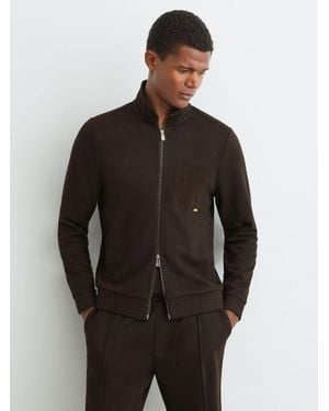 Reiss Herringbone Patch-Pocket Zip-Through - Black