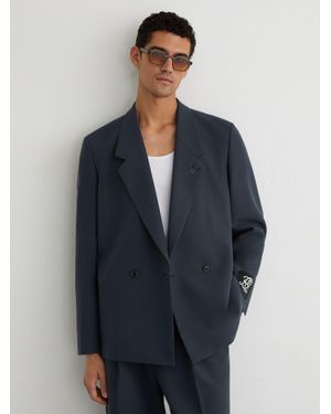 Reiss Ruban - Airforce Blue Monogram Relaxed-fit Double-breasted Blazer, 44