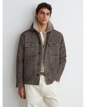 Reiss Wool-Blend Brushed Twill Overshirt - Grey