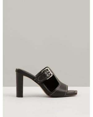 Reiss Lydia Leather Buckle Block-Heel Sandals - Black