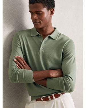 Reiss Merino Wool Long-Sleeve Polo Shirt - Green