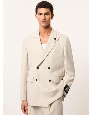 Reiss Monogram Relaxed Double-Breasted Blazer - Natural