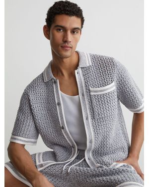 Reiss Cotton Crochet Button-Through Shirt - Grey