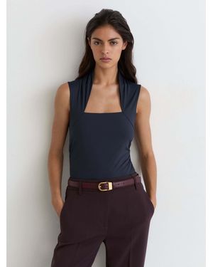 Reiss Square-Neck Ruched Sleeveless Top - Blue