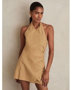 Reiss Lyocell Cotton Halter Skort Playsuit - Natural