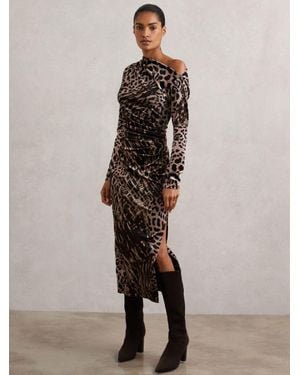 Reiss Leopard Print Velvet Midi Dress - Multicolour