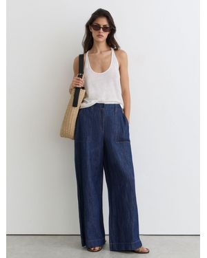 Reiss Linen Wide-Leg Trousers - Blue
