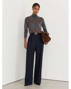 Reiss Petite Wool-Blend Wide-Leg Pleated Trousers - Blue