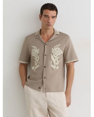 Reiss Floral-Embroidered Knitted Shirt - Natural