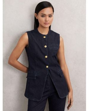 Reiss Denim Long-Line Waistcoat - Blue