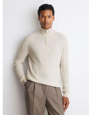Reiss Cashmere Cable-Knit Half-Zip Jumper - White