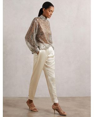 Reiss Satin Tapered Trousers - Natural