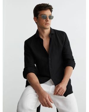 Reiss Ruban - Black Linen Cutaway-collar Regular-fit Shirt, 3x-large