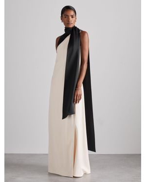 Reiss Isobel - Black/ivory Atelier Sash-neck Satin Occasion Dress, Us 6 - Multicolour