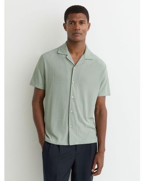Reiss Jacquard Cuban-Collar Shirt - Green