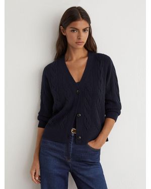 Reiss Wool-Cashmere Cable-Knit Cardigan - Blue