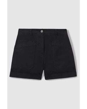 Reiss Nova - Navy Cotton Blend Shorts With Turned-up Hems - Brown