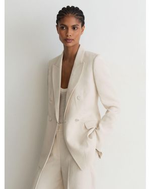 Reiss Jacquard Double-Breasted Suit Blazer - Natural