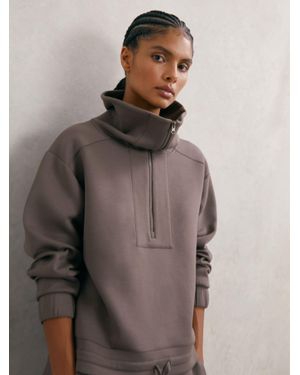 Reiss Laney - Taupe Brown Premium Interlock Half-zip Sweatshirt, M (us 8-10)