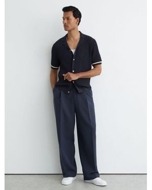 Reiss Bilsby - Navy Cotton-blend Geometric-knit Tipped Shirt, Medium - Blue