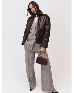 Reiss Wide-Leg Textured Suit Trousers - Grey