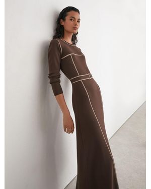 Reiss Colour-Block Knitted Midi Dress - Brown