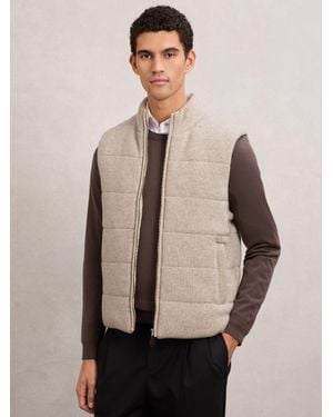 Reiss Rib-Knit Zip-Through Gilet - Natural