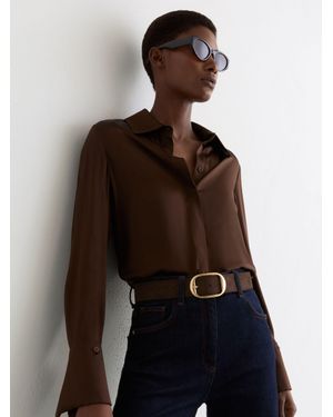 Reiss Athena - Chocolate Suede Oval-buckle Belt, Xl (us 16-18) - Brown