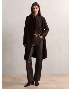 Reiss Petite Wool-Blend Wrapover Mid-Length Coat - Brown