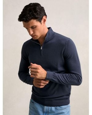 Reiss Merino Wool Half-Zip Jumper - Blue