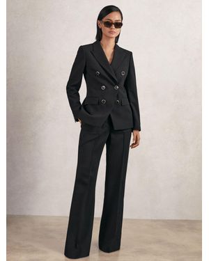 Reiss Lia - Black Wool-blend Double-breasted Blazer, 18