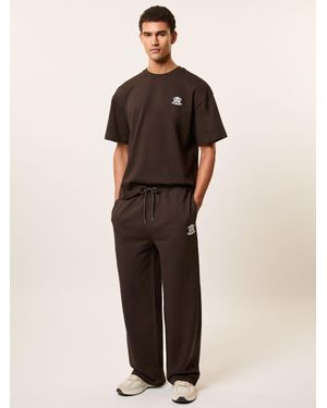 Reiss Mellor - Brown Monogram Cotton Wide-leg Joggers, L - Natural