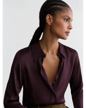 Reiss Silk-Satin Concealed-Placket Shirt - Purple