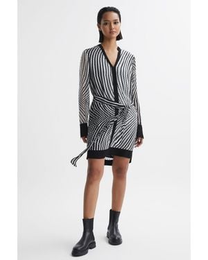 Reiss Tia - Black/white Check Belted Mini Dress, Us 8 - Grey