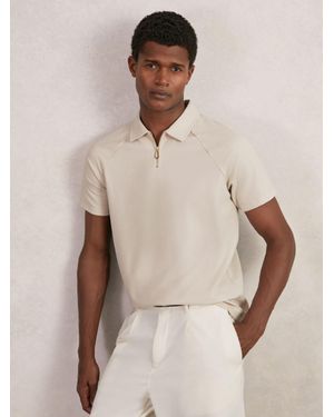 Reiss Textured Raglan Half-Zip Polo Shirt - Natural