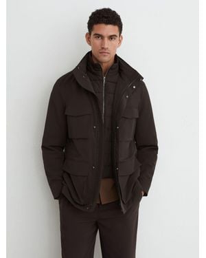 Reiss Four-Pocket Hooded Jacket With Removable Gilet - Black