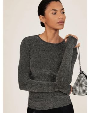 Reiss Metallic-Knit Long-Sleeve Top - Grey